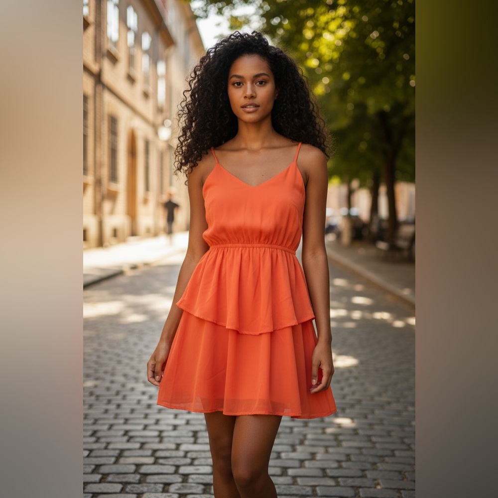 Papaya Vibrant Orange Layered Mini Dress